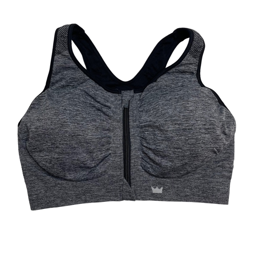 SHEFIT Perfect Lounge Bra Heathered Black & Grey 2Luxe XXL Front Zip NWOT